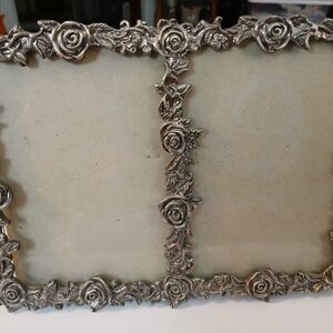 Ornate Double Rose Frame - Silver-Tone Floral Design